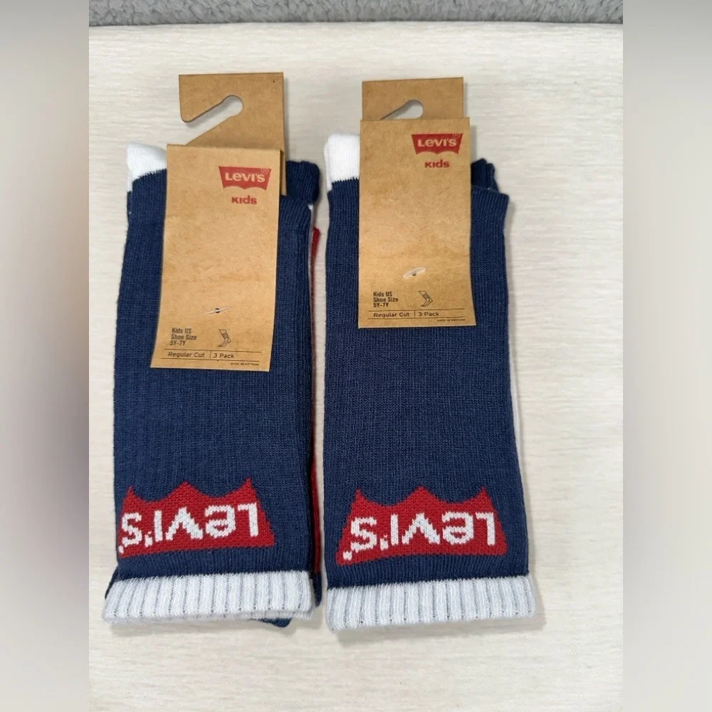 Levi's Kids Socks Blue Red White 9-11 Batwing Regular Cut 3-Pack Classic NWT